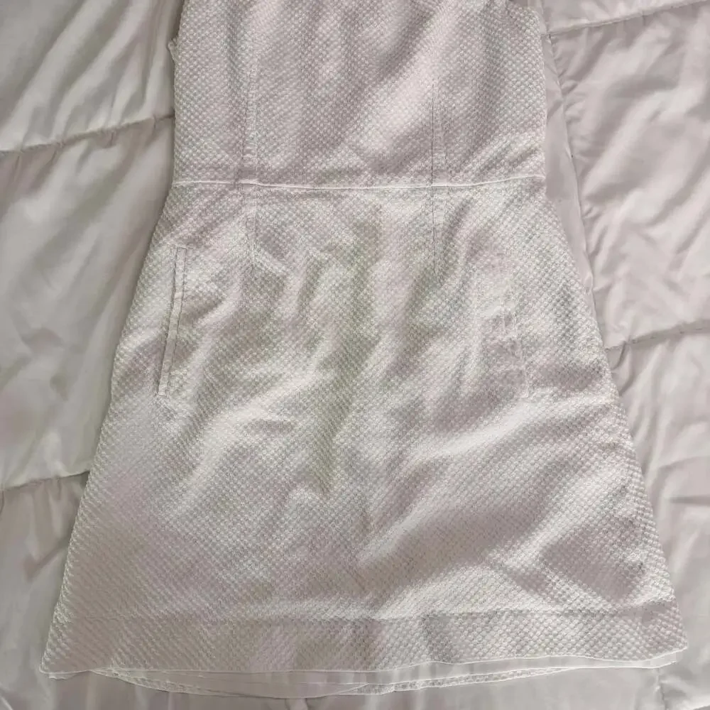 Tory Burch White Sleeveless Square Neck Textured Mini Dress Size 12